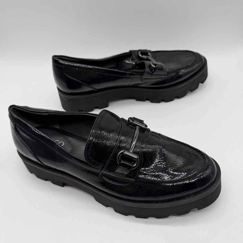 Franco Sarto Bergamot Black Patent Lug Sole Platform Loafer Shoes Size 7.5